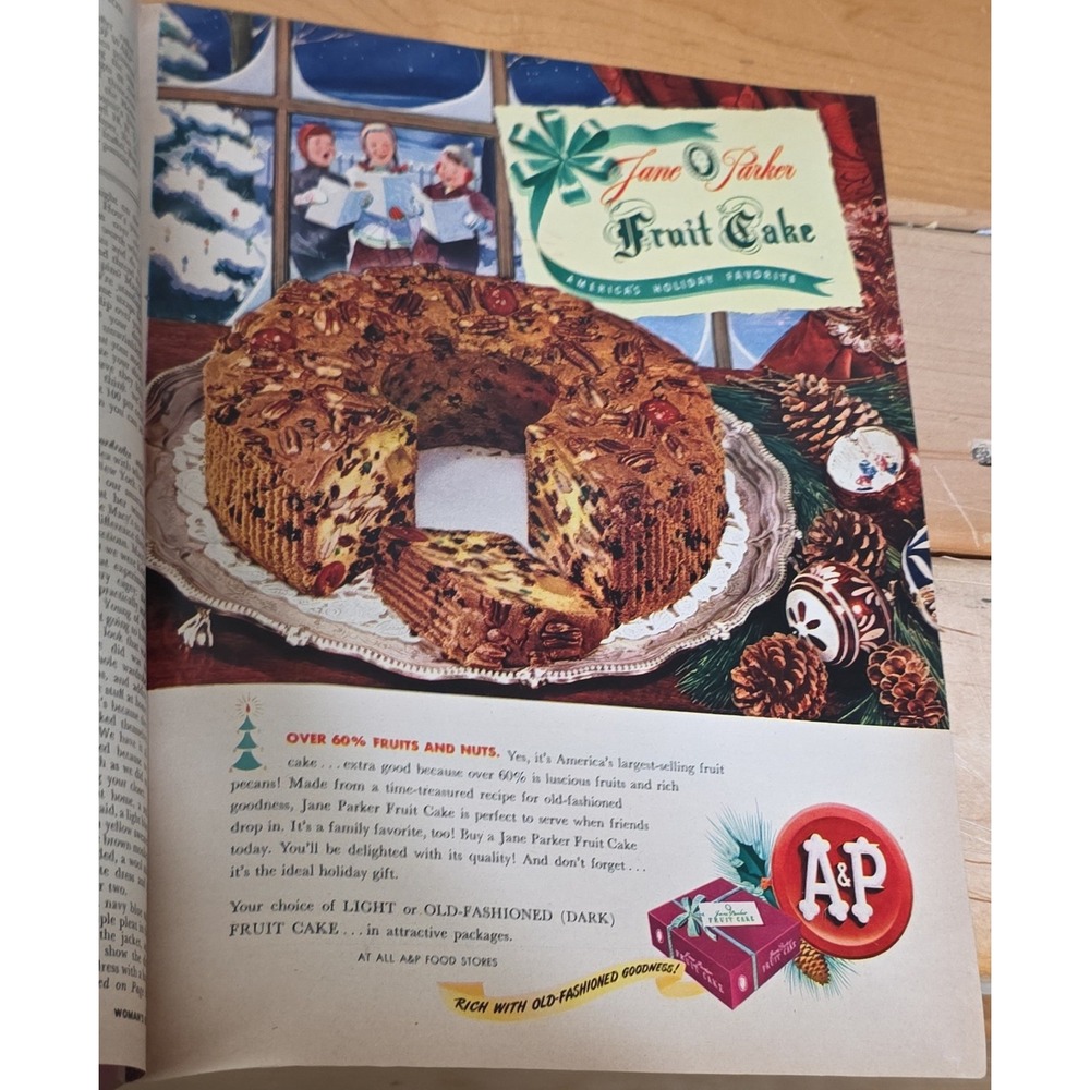 1946 Jane Parker Fruit Cake Print‎ Ad AP Food Stores Christmas Holiday Art